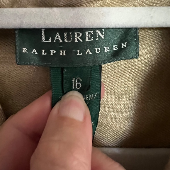 Lauren Ralph Lauren Tan Linen Long Sleeve Button Up Top Blouse Plus Size 16 - Picture 7 of 9